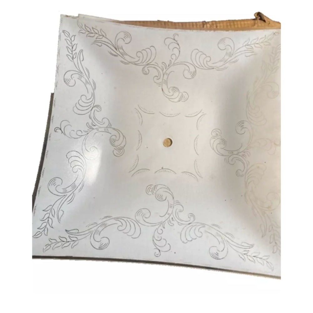 Vintage 1970s-1980s White W/Scrolling Glass Ceiling Light Shade 12in
